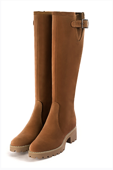 Caramel brown women's knee-high boots with buckles.. Made to measure - Florence KOOIJMAN